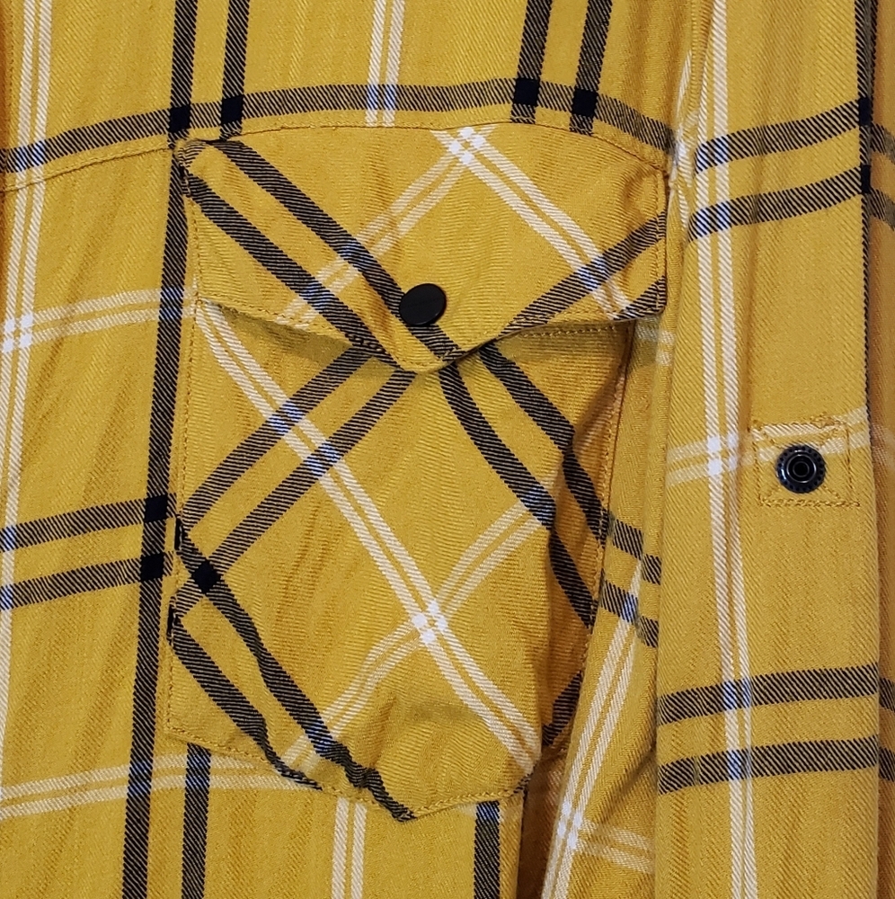 Sanctuary Plaid Boyfriend Light Flannel Snap Down Mustard Black White Si… - Picture 5 of 14